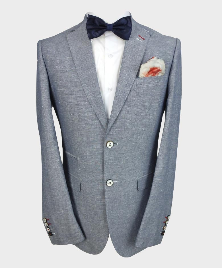 Image of men’s linen slim fit suit in sage green, jacket and trouser set