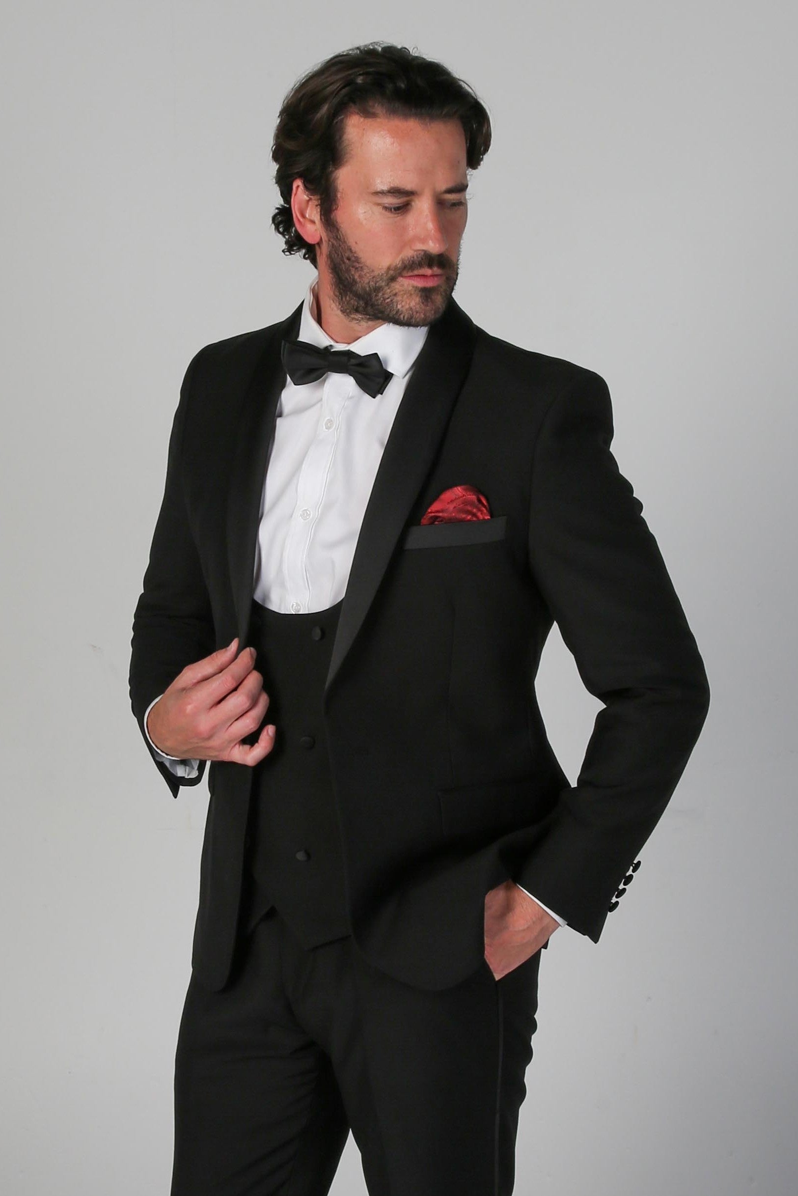 Mens black tailored fit tuxedo dinner jacket FORD styled look