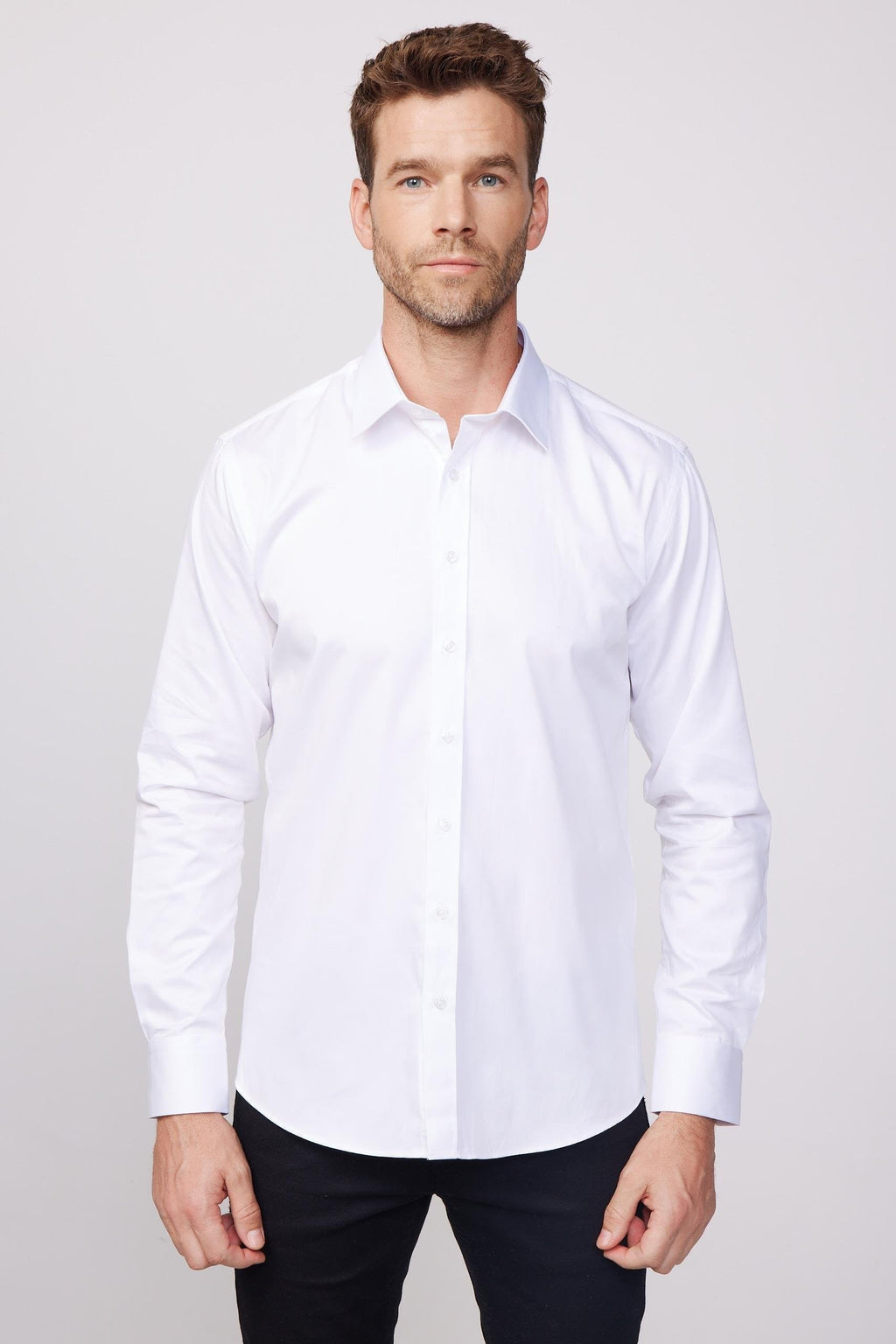 Mens White Slim Fit Cotton Satin Dress Shirt