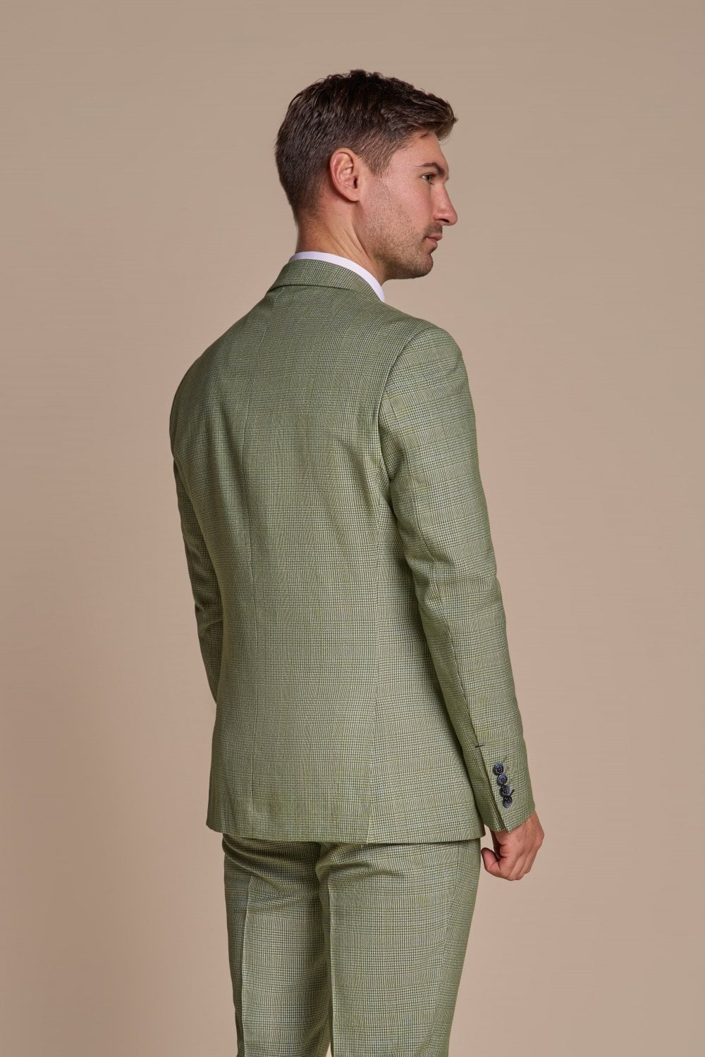 Mens Sage Green 3 Piece Tweed Glen Check Suit CARIDI
