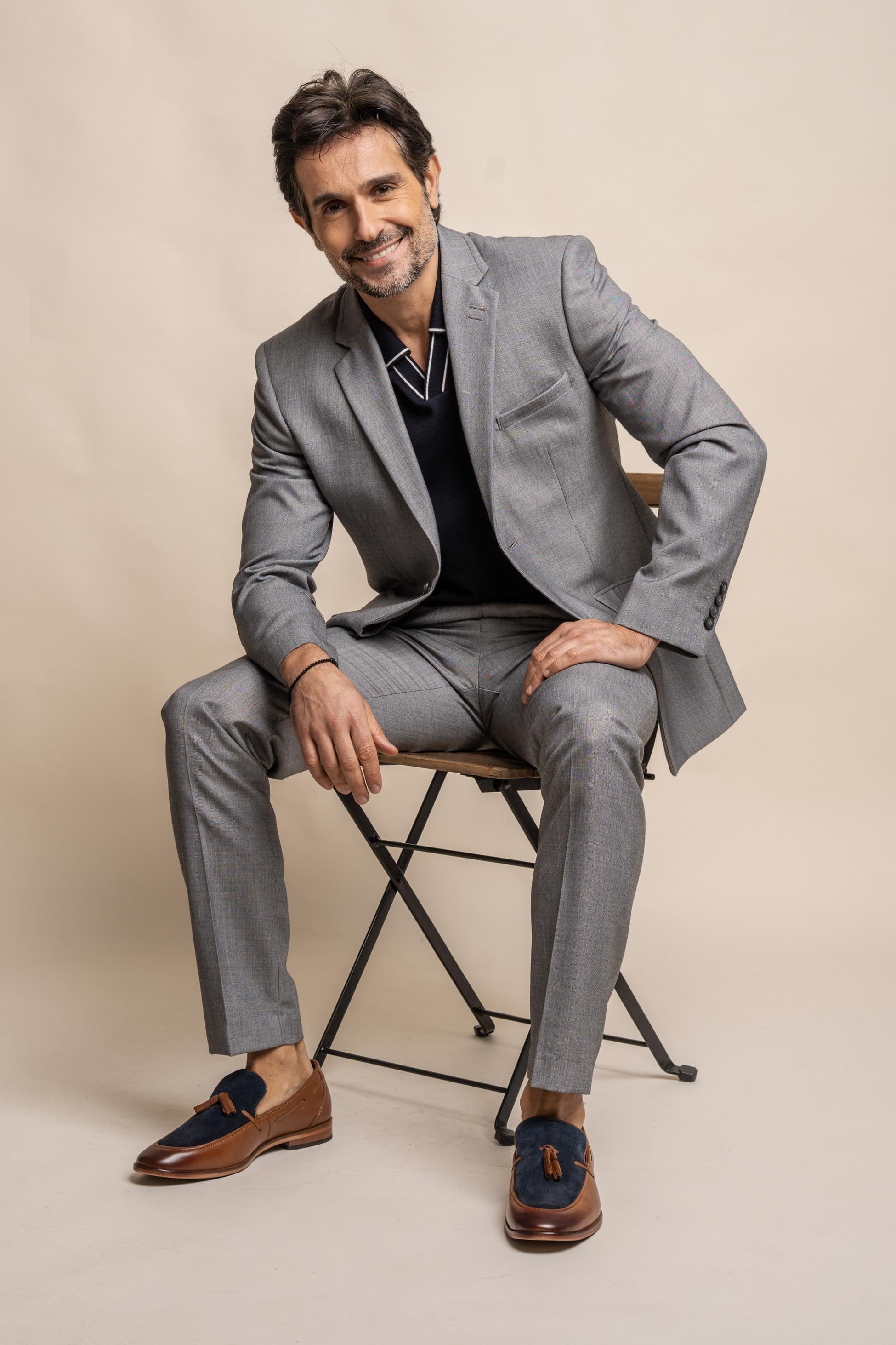 Mens Light Grey Slim Fit Suit Jacket REEGAN