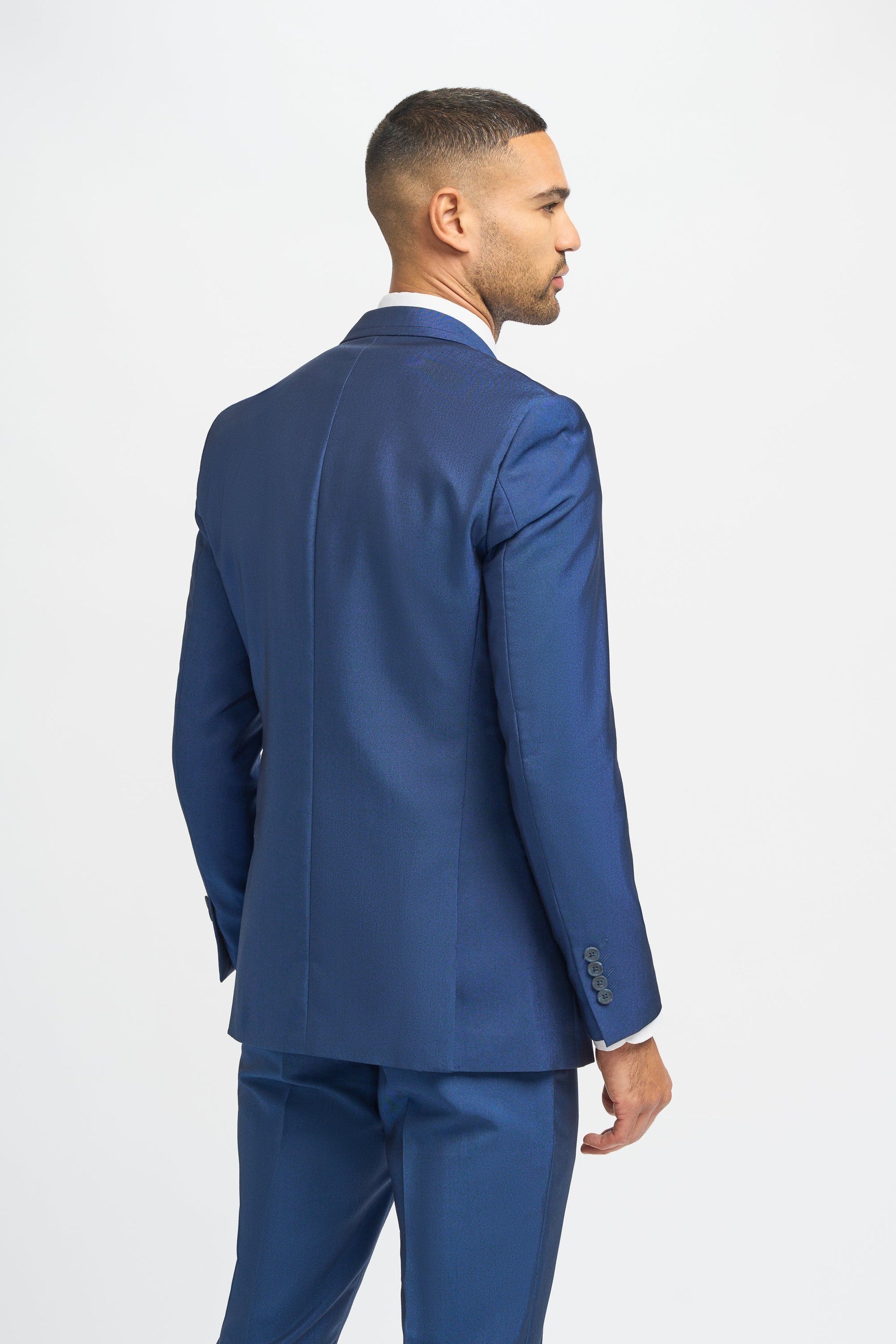 Royal Blue Men's 3-Piece Slim Fit Wedding Suit with Light Blue Tweed Waistcoat