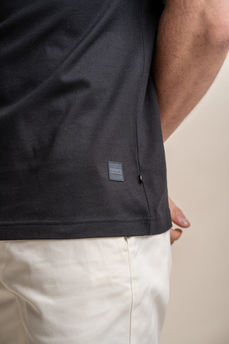 Mens Black Slim Fit Cotton Polo T Shirt FINLAY