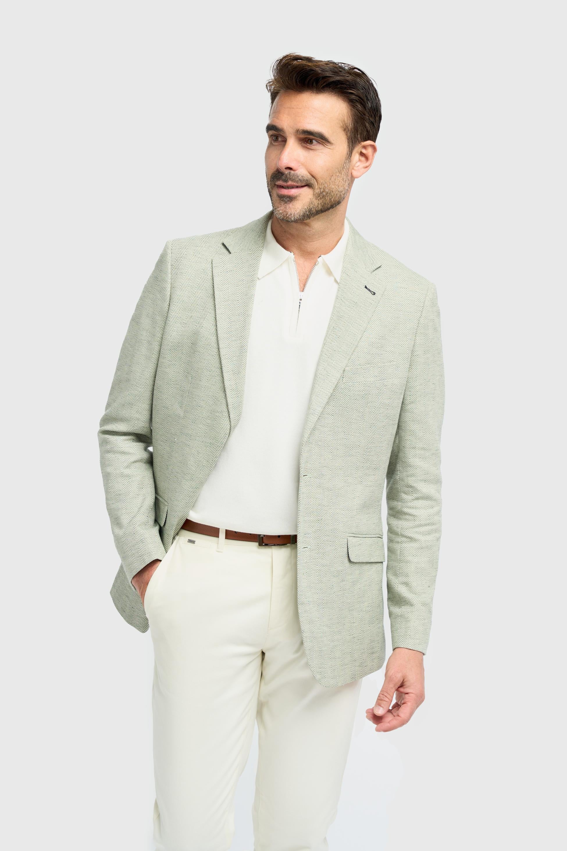 Image of men’s beige houndstooth cotton slim fit blazer, casual jacket