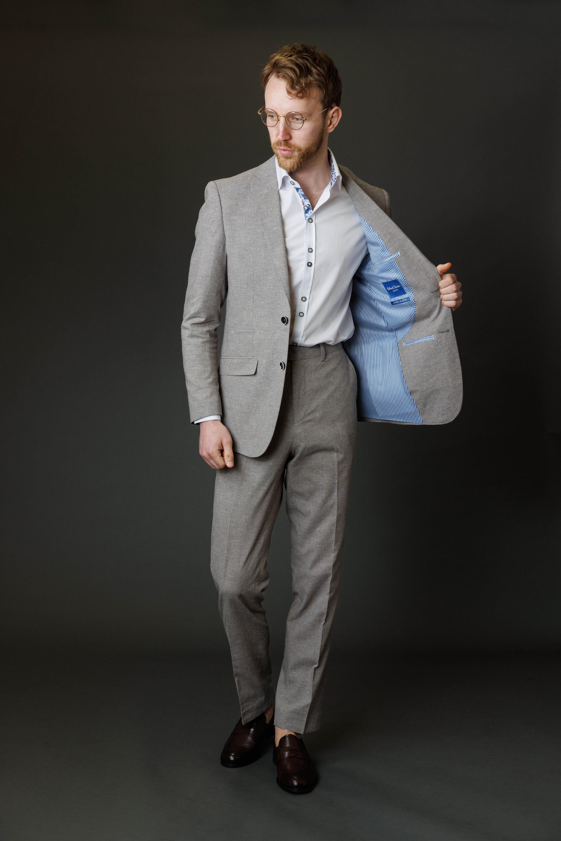 JUDE Light Grey Men's Self Patterned Slim Fit Suit