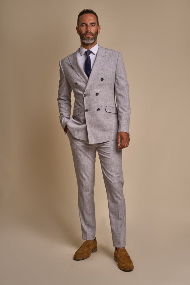 Men’s Dove Grey Double Breasted Slim Suit Jacket TOKYO
