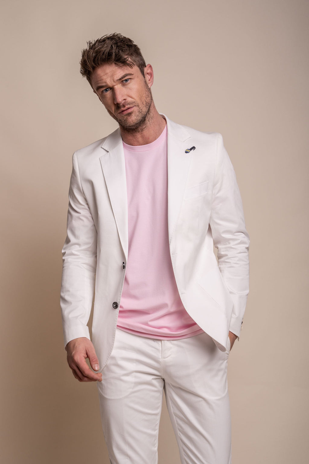 Mens ecru cotton slim fit formal suit jacket MARIO premium look