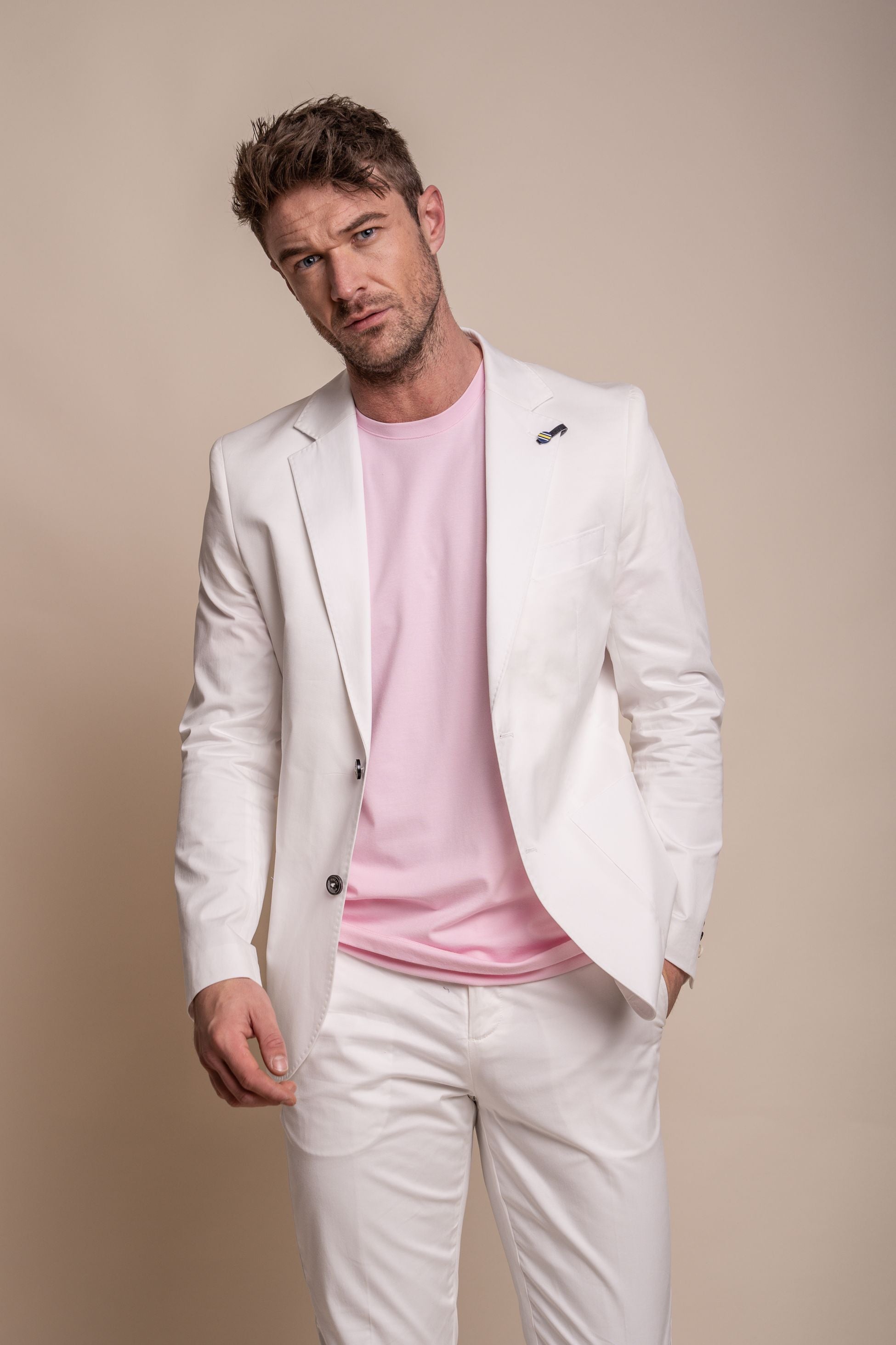 Mens ecru cotton slim fit formal suit jacket MARIO premium look