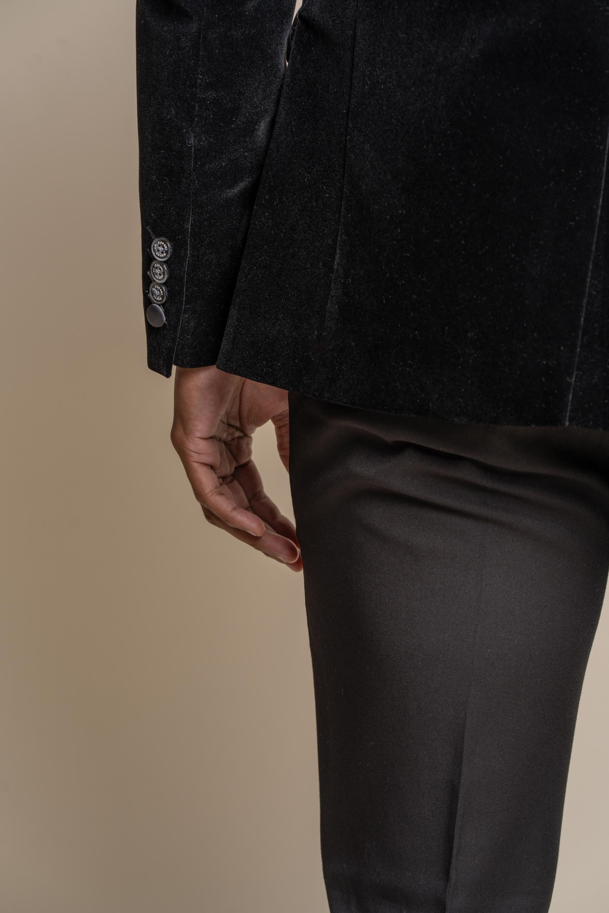 Mens Black Slim Fit Velvet Tuxedo Blazer ROSA