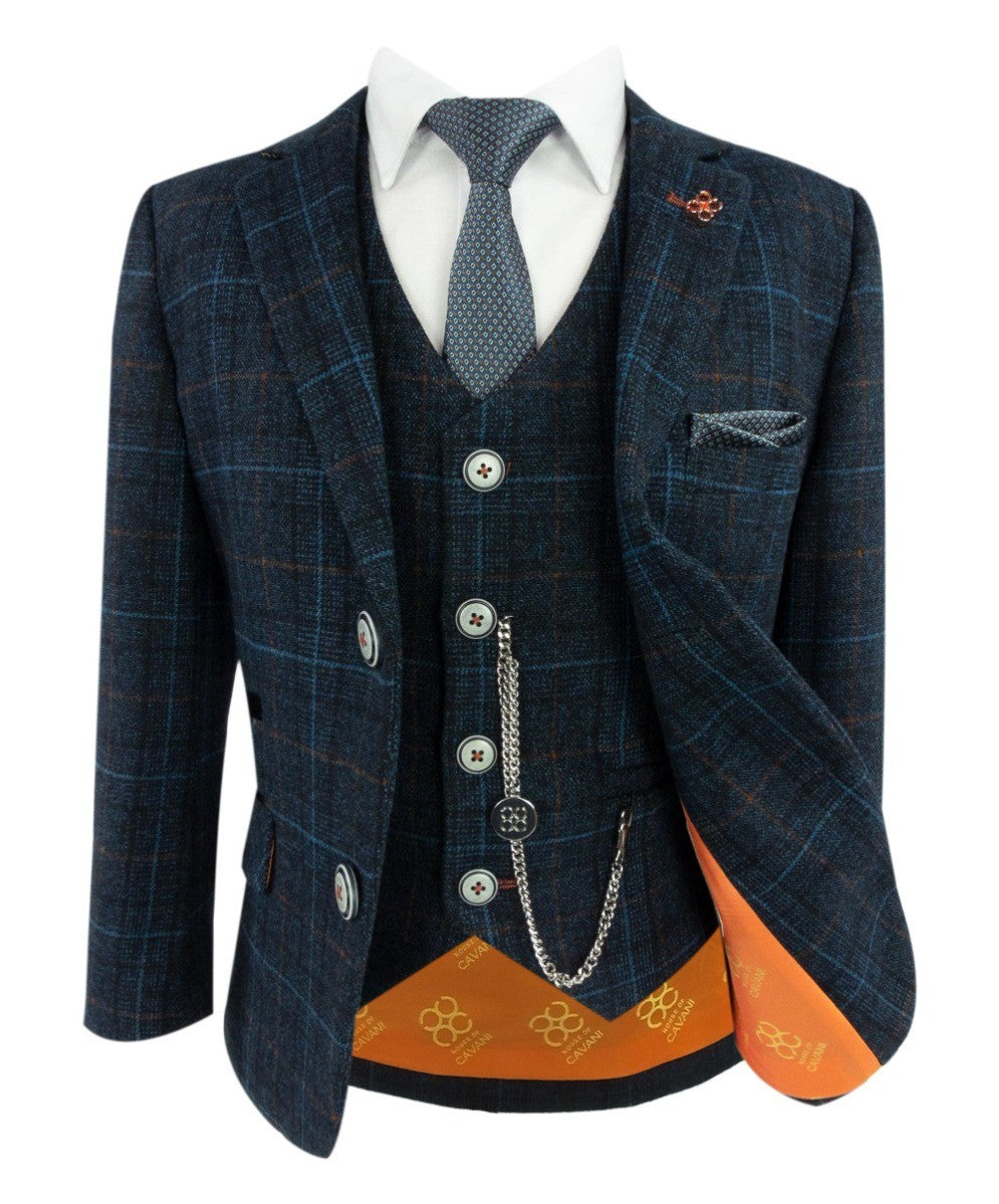 boys’ windowpane check tweed 3-piece formal suit set