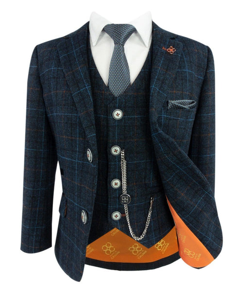 boys’ windowpane check tweed 3-piece formal suit set