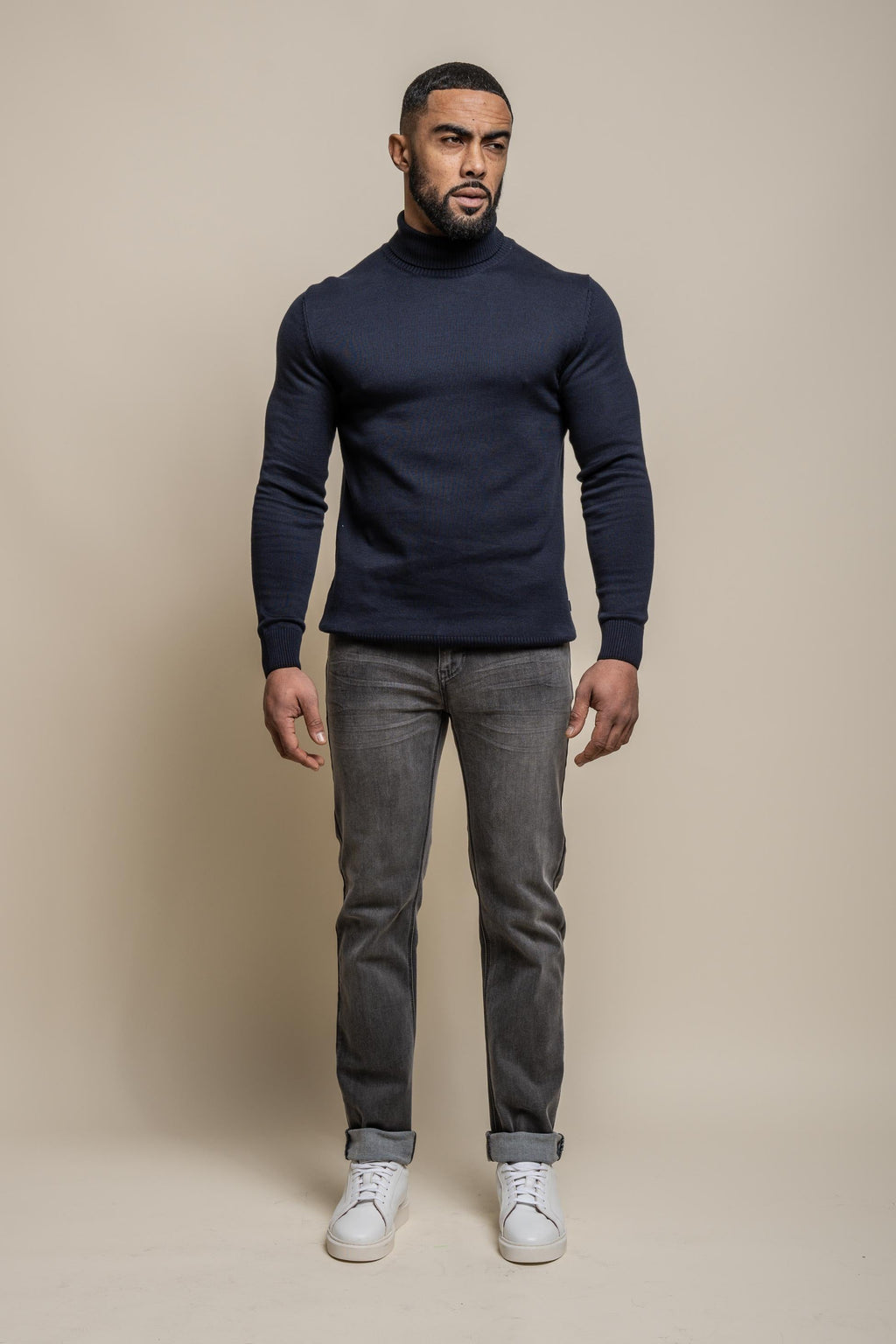 Mens Navy Blue Cotton Turtleneck Jumper KARRIS