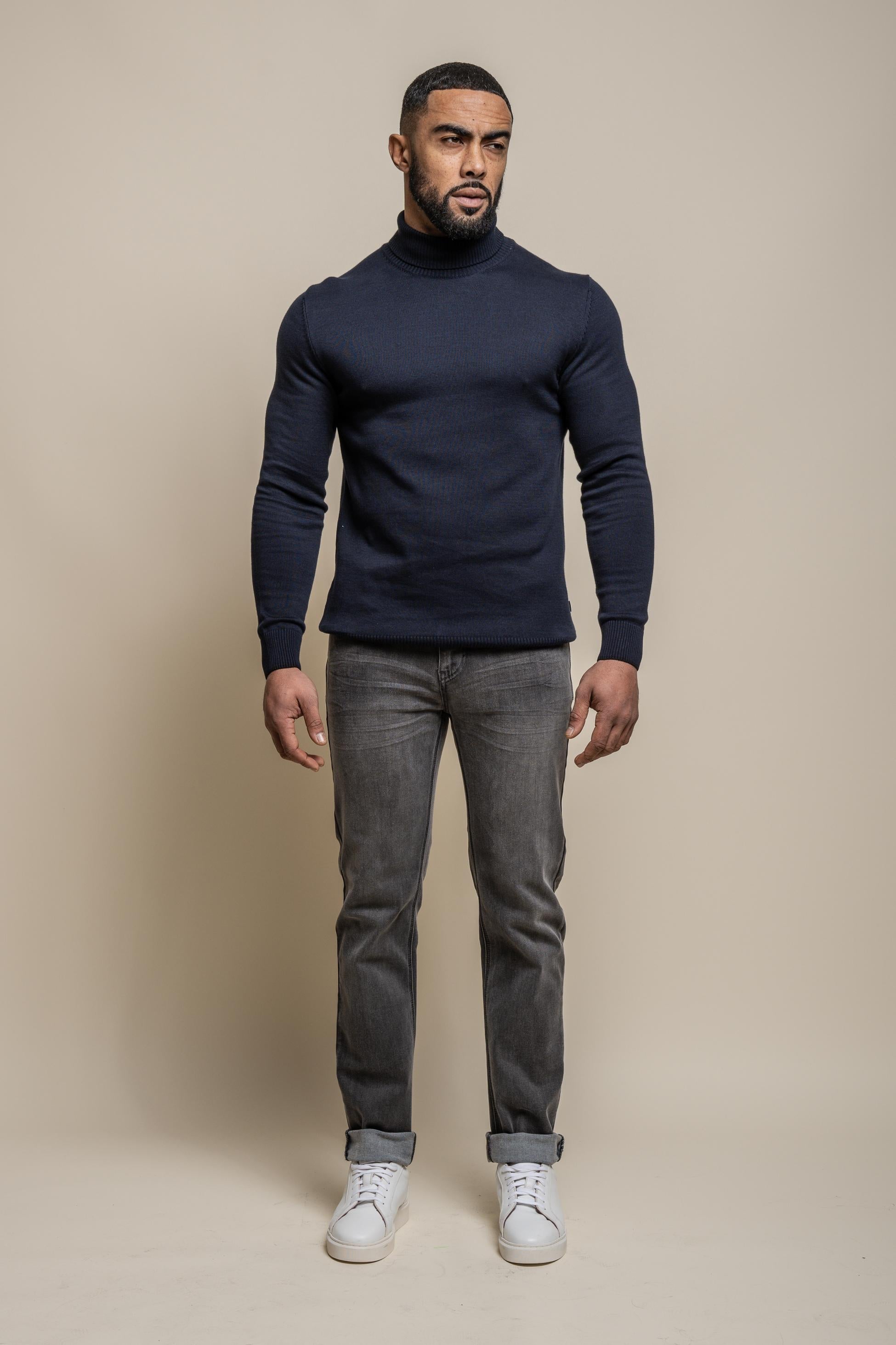 Mens Navy Blue Cotton Turtleneck Jumper KARRIS