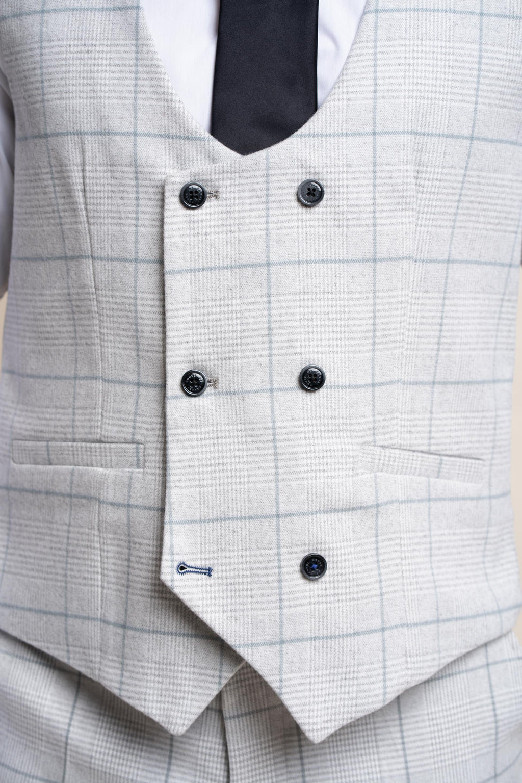 Mens Light Grey Double Breasted Retro Check Waistcoat RADIKA