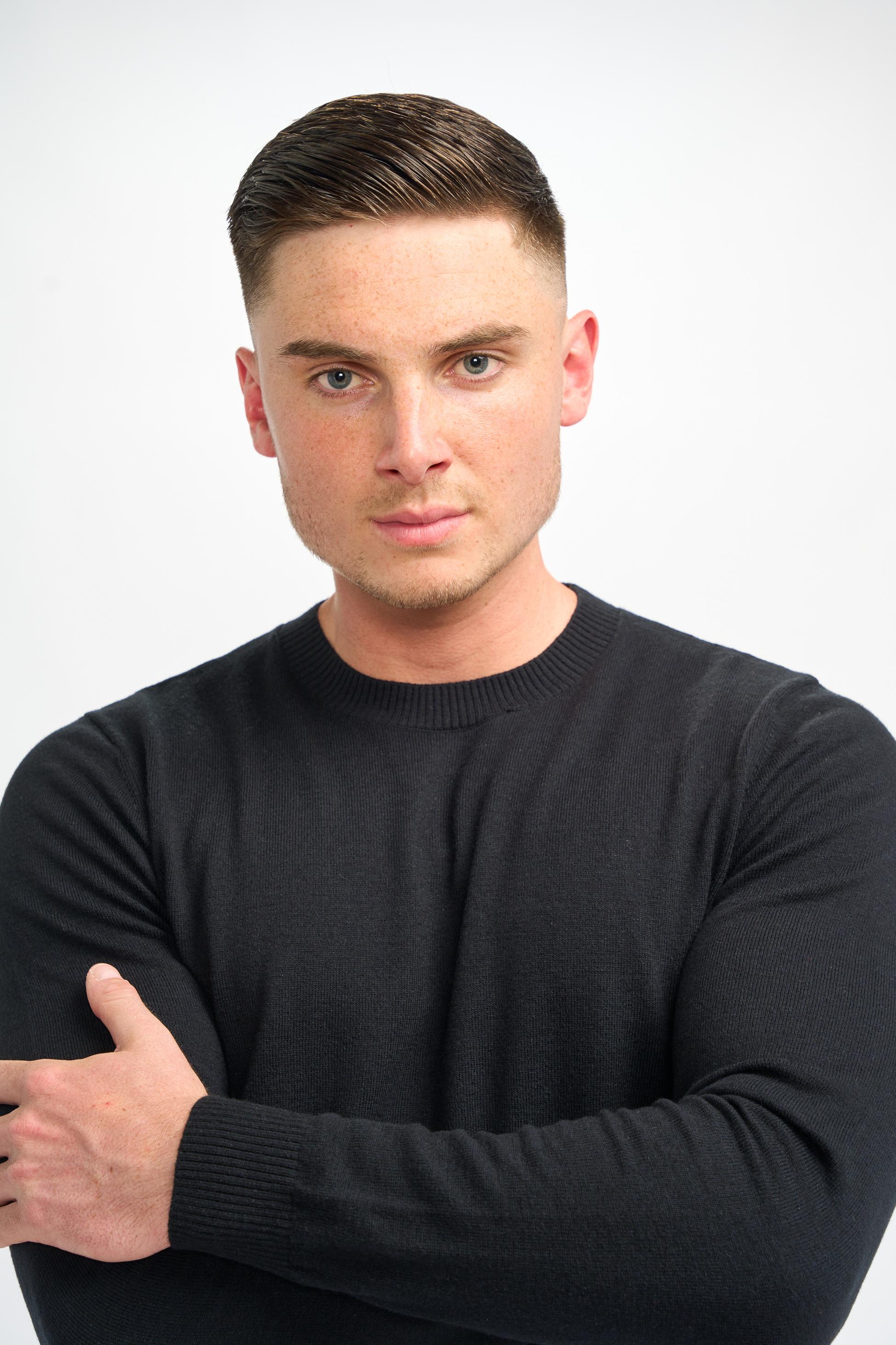 Mens Black Wool Blend Knit Pullover Jumper CONNALL