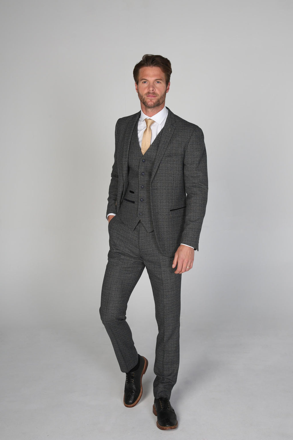 Mens Grey Tweed Like Tailored Fit Formal Suit RALPH