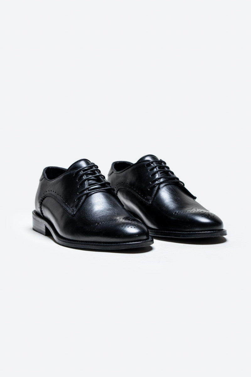 Men's black derby lace-up leather brogue dress shoes, MADRID.