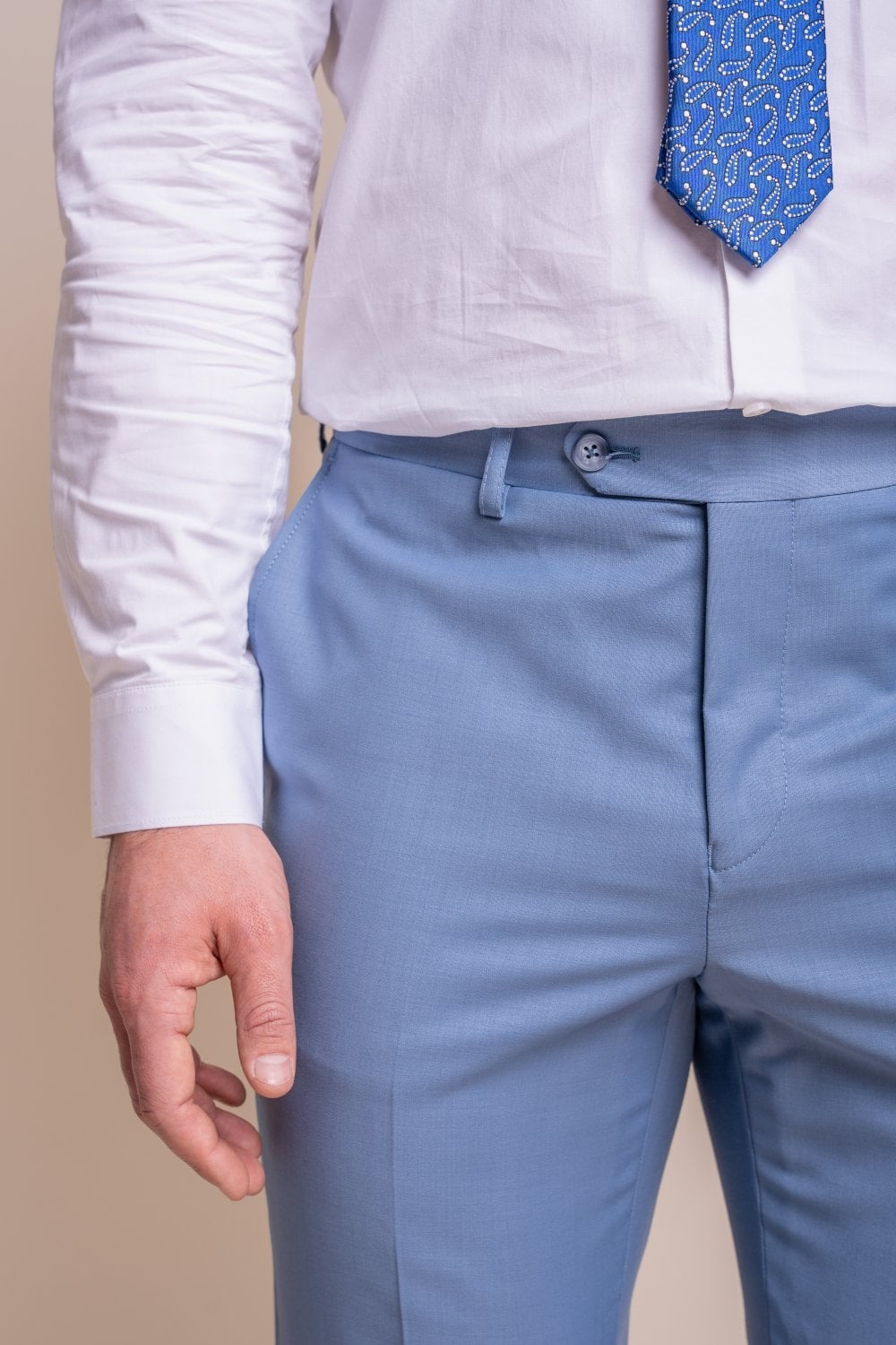 Men's Wool Blend Slim Fit Trousers - BOND - Ocean Blue