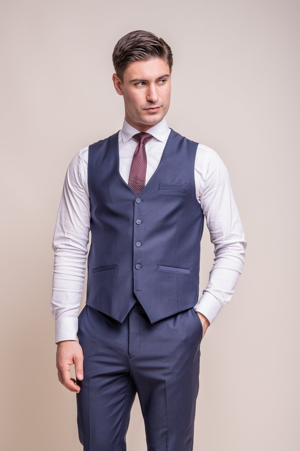 Mens navy wool blend slim fit waistcoat Bond