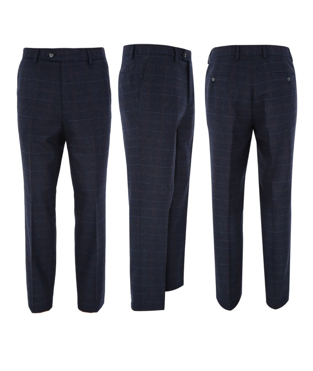 Men's Ryan Deep Navy Tweed Windowpane Tailored Professional Suit
