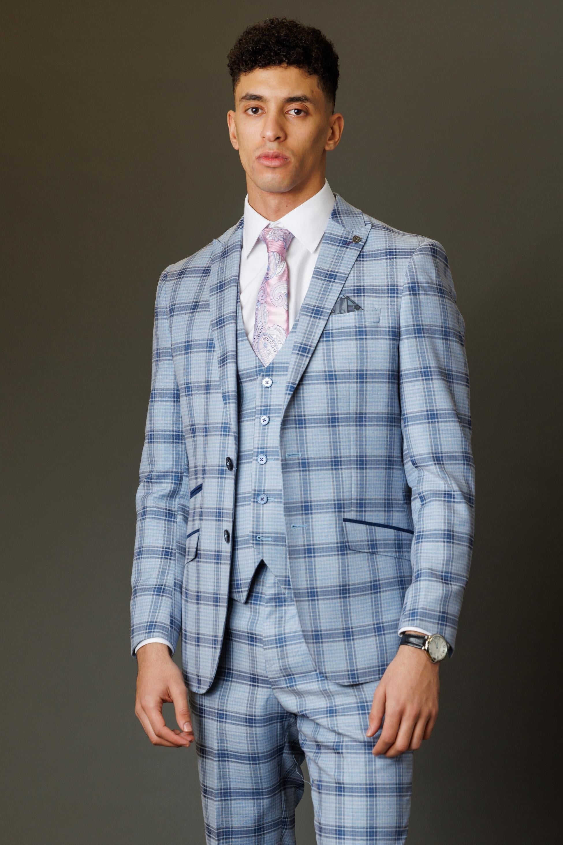 Men's Blake Powder Blue Windowpane Check Slim Fit Suit