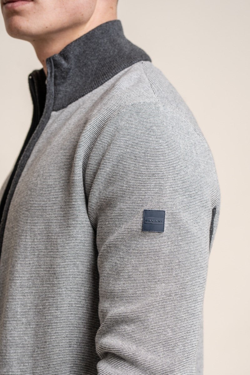 Mens Light Grey Knitted Cotton Slim Fit Cardigan Jacket ARTEGA