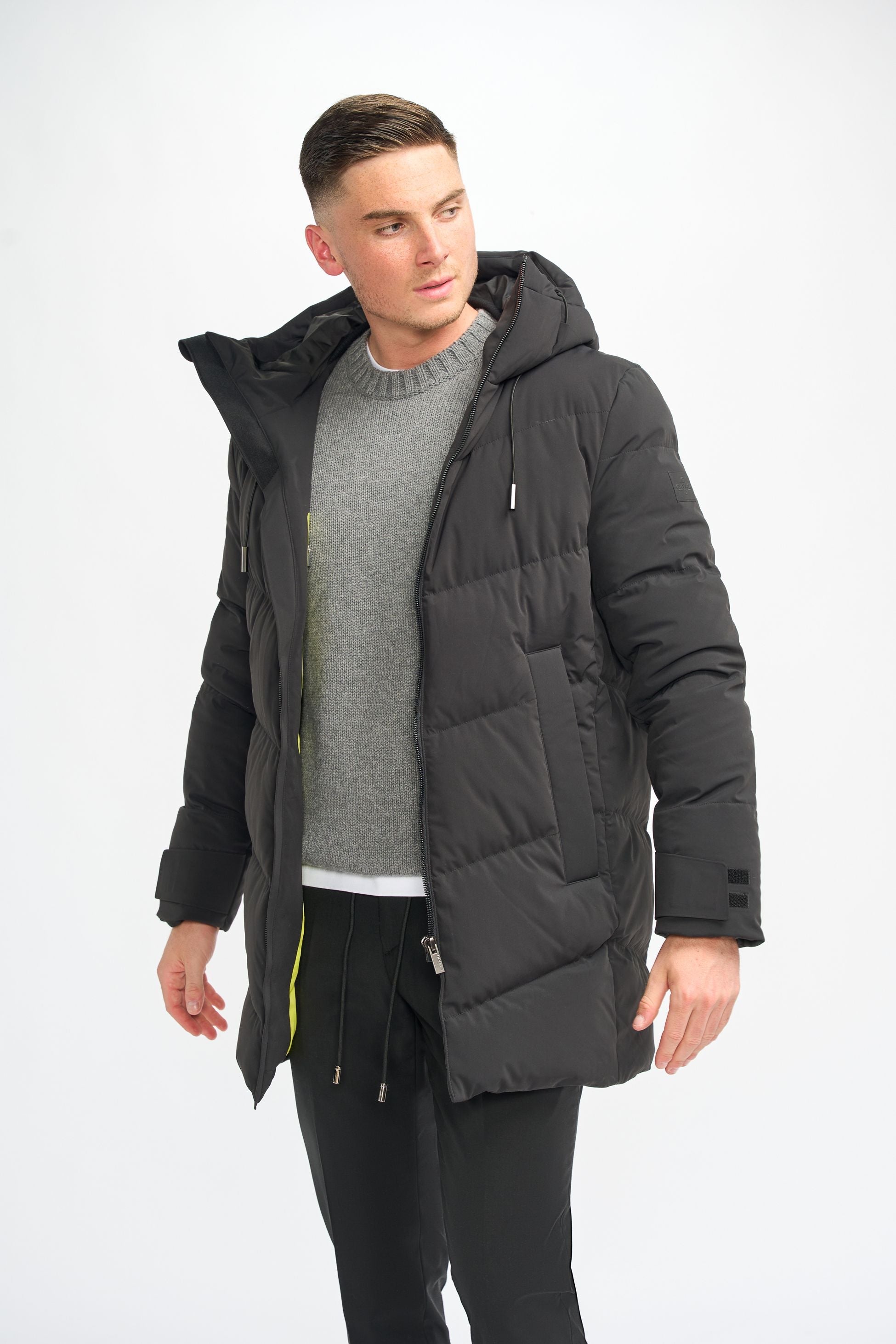 Men's black quilted puffer winter coat, FABINI.