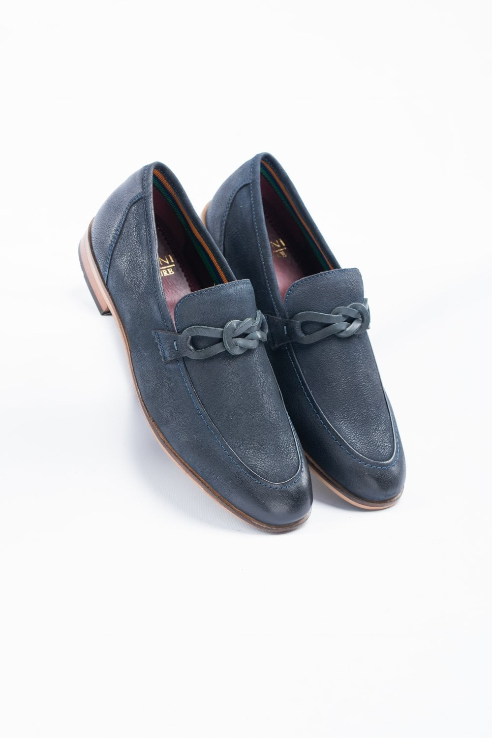 Men's navy blue leather slip-on horsebit loafers, ARLINGTON.