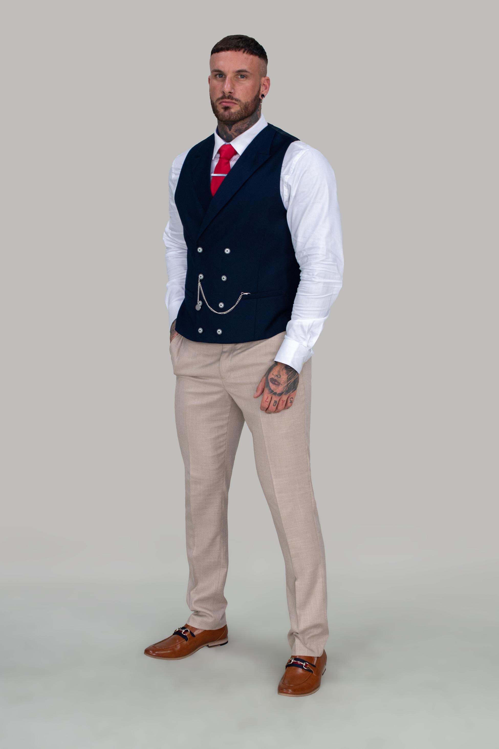 Mens Navy Slim Fit Double Breasted Waistcoat LENNOX