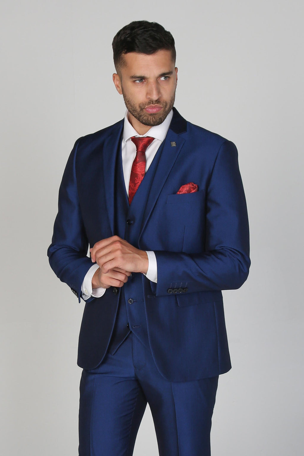 Men's tailored fit royal blue sheen suit