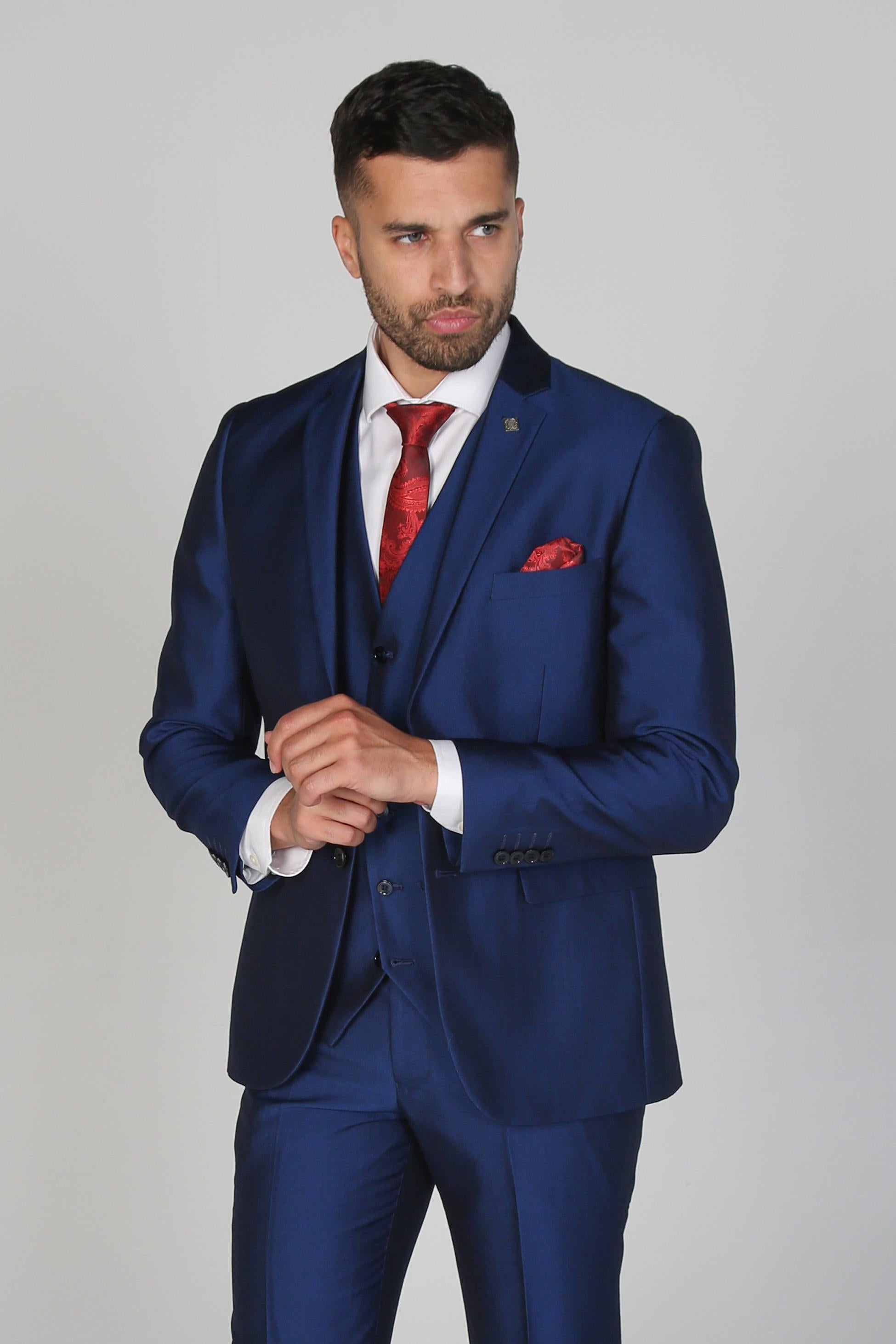 Men's tailored fit royal blue sheen suit