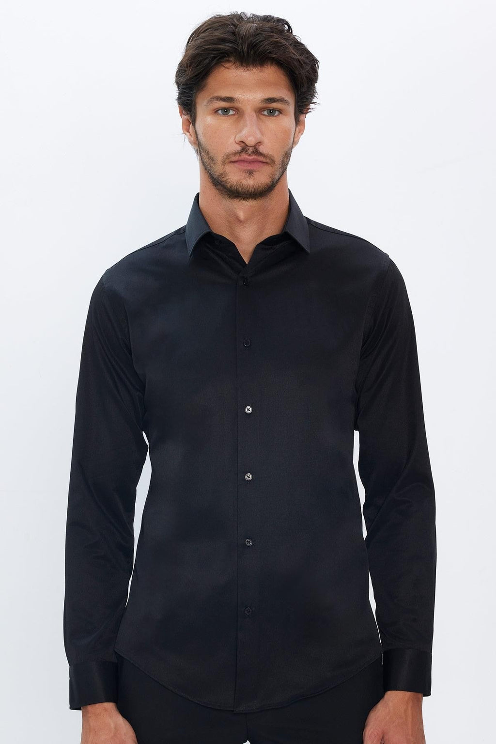 Mens Dimi Dotti Black Cotton Blend Slim Fit Dress Shirt