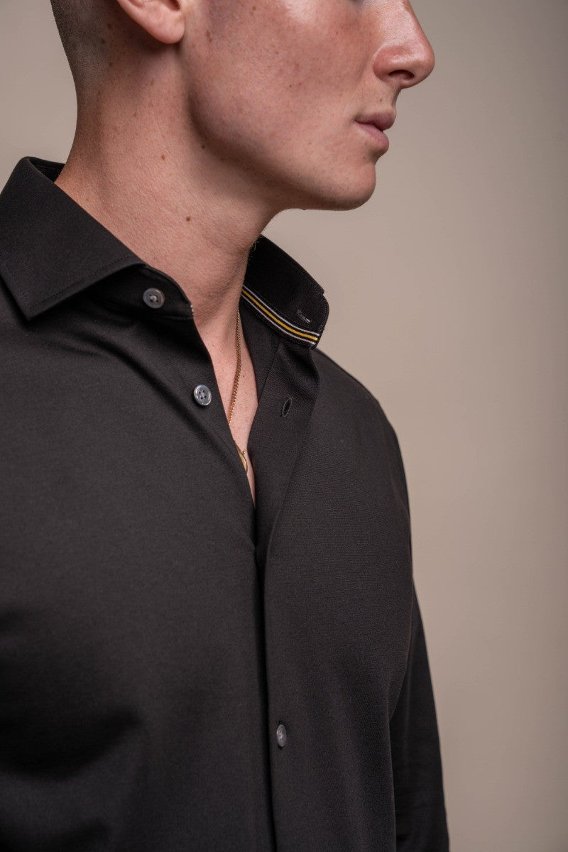 Mens Ashley Black Slim Fit Cotton Long Sleeve Shirt