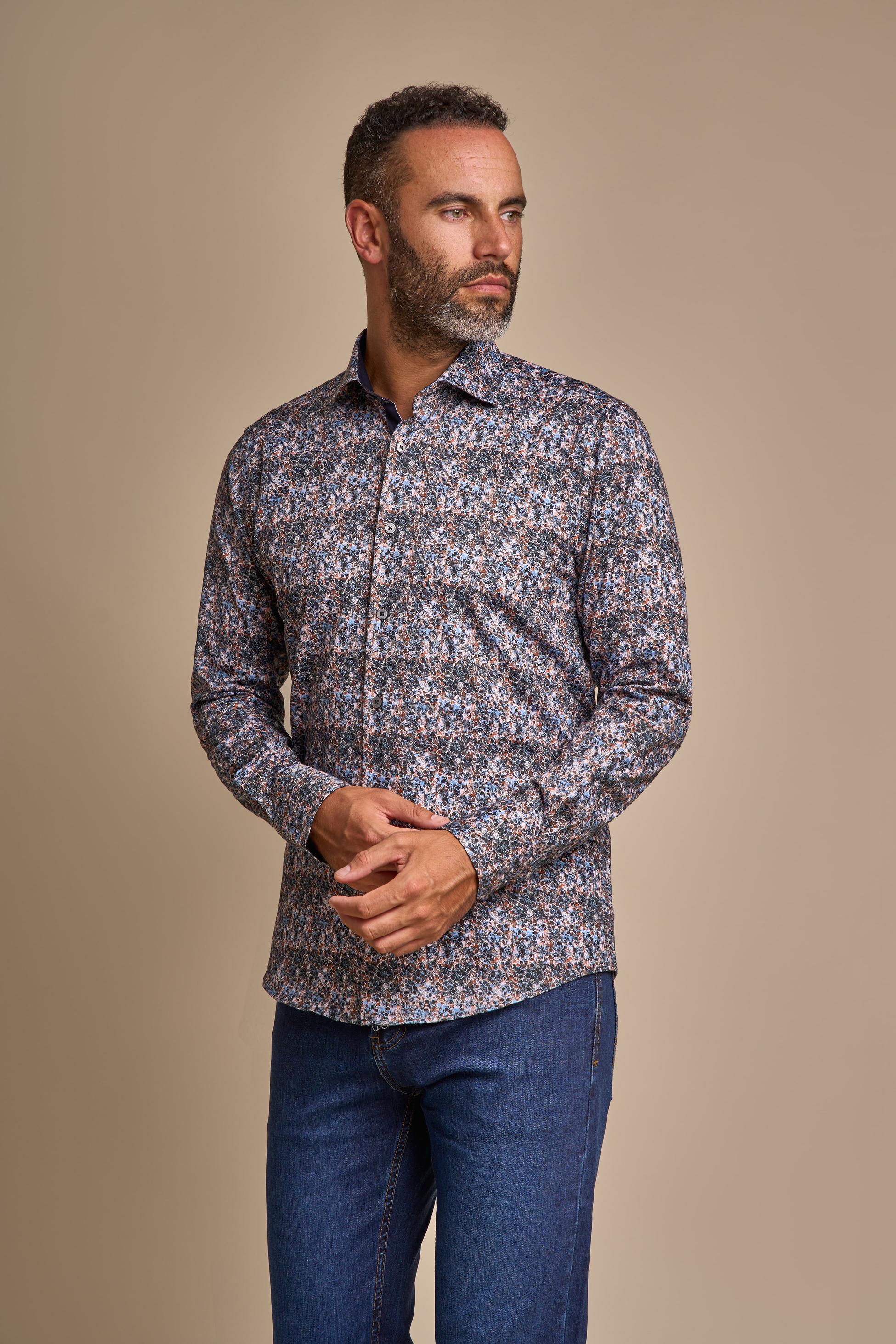 Men’s multicolour slim fit patterned cotton shirt