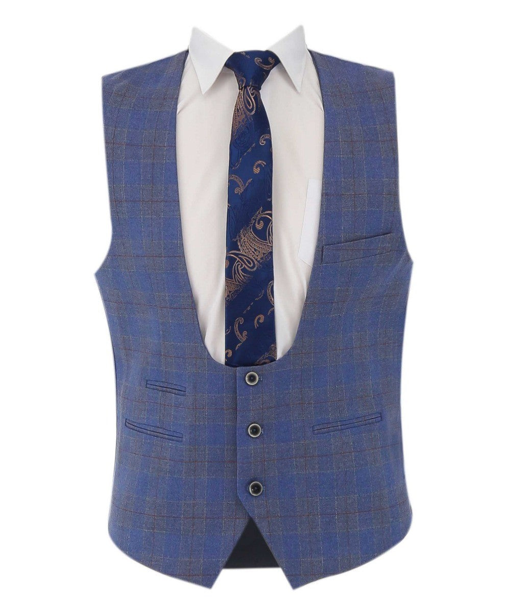 Men's Connor Sky Blue Windowpane Check Slim Fit Suit