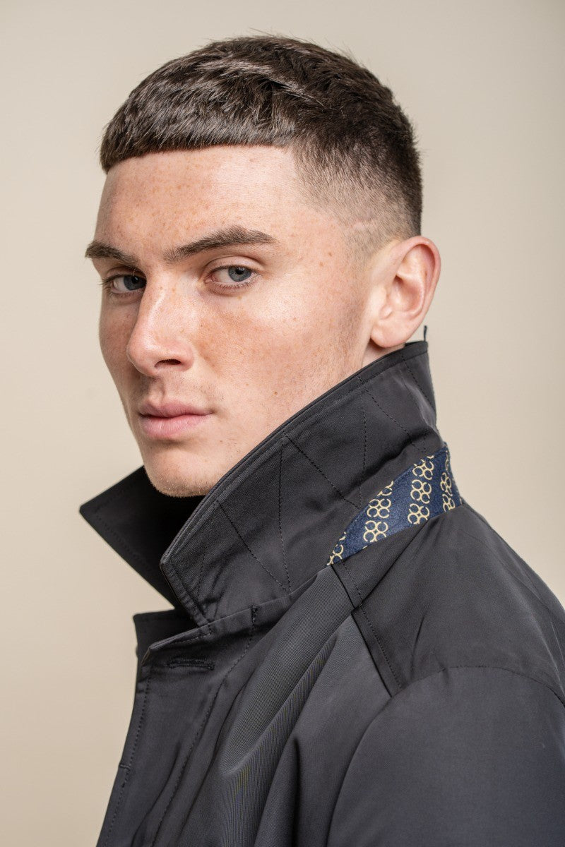 Men's black mid-length lightweight casual coat, BARRACUDA.