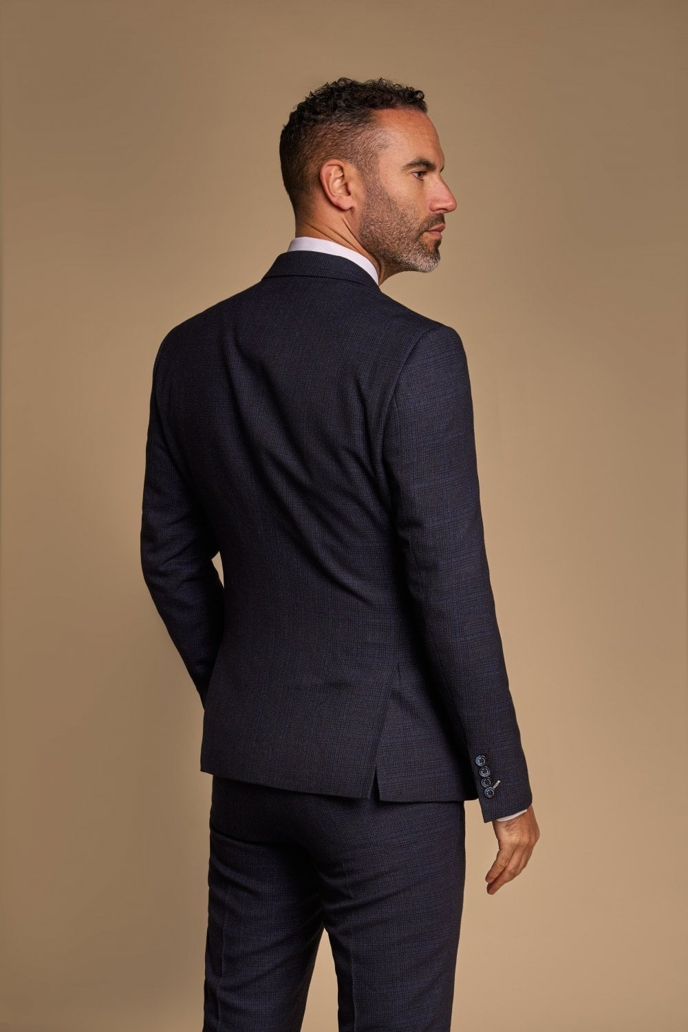 Men's Glen Check Double-breasted Suit Jacket - CARIDI - Navy Blue