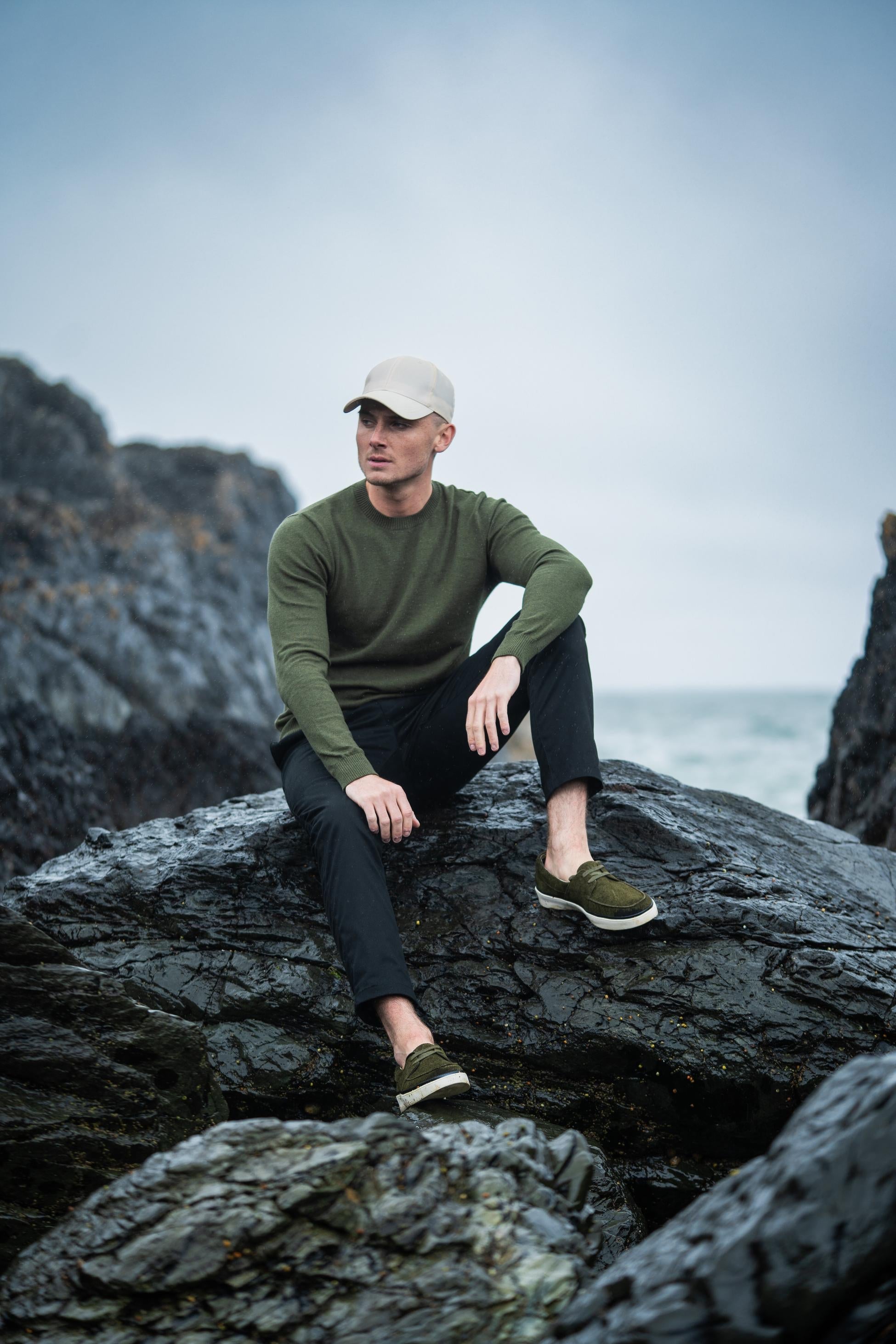 Mens Olive Green Wool Blend Knit Pullover Jumper CONNALL