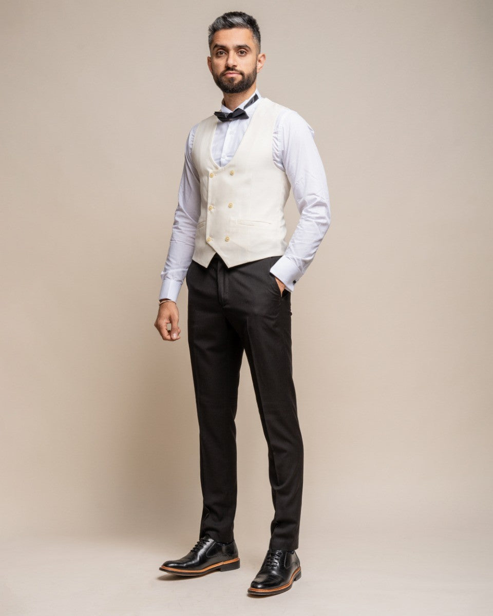 Mens Cream Slim Fit Double Breasted Waistcoat MARCO