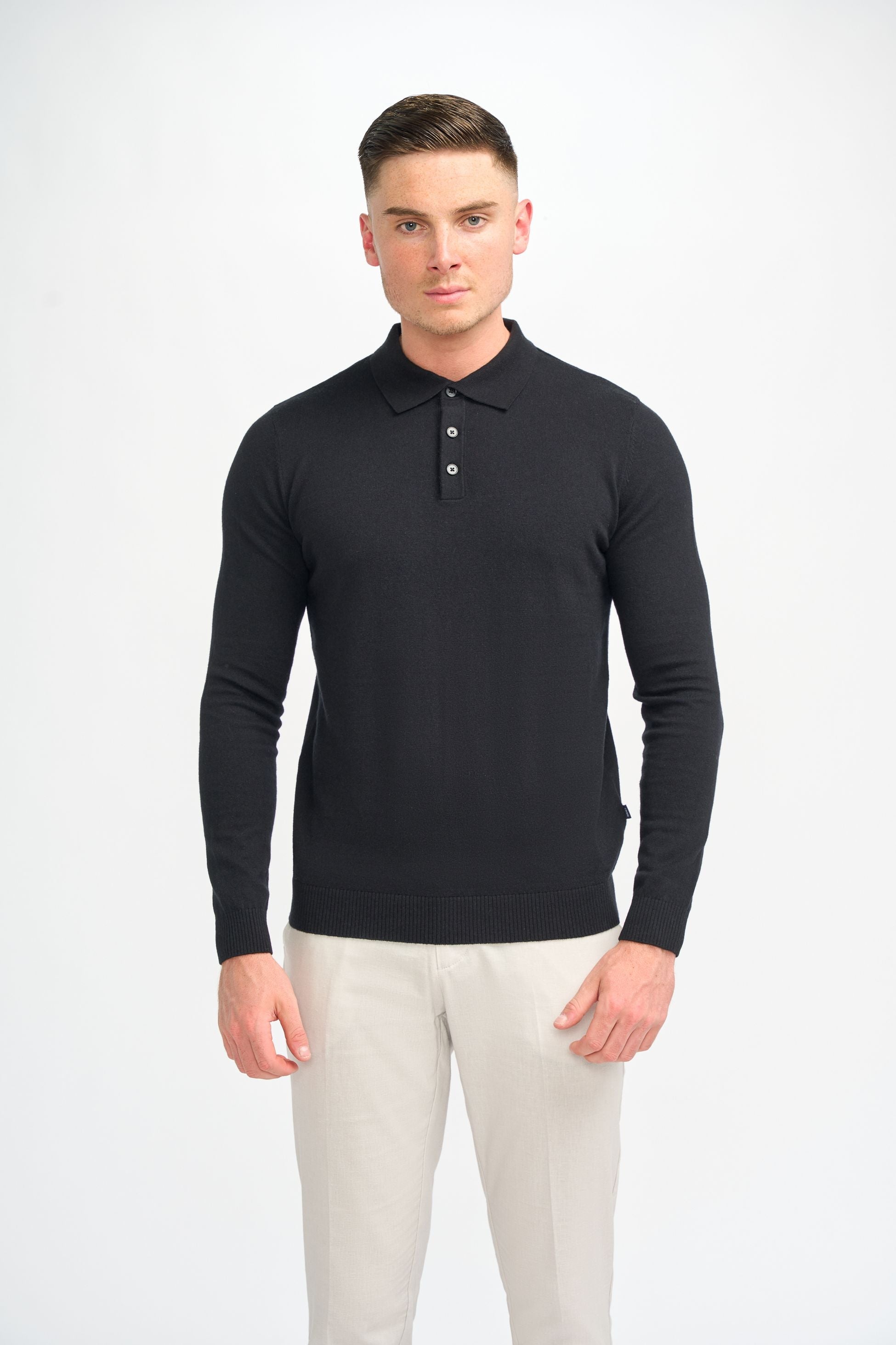 Men’s wool-blend knit polo shirt, slim fit, soft touch