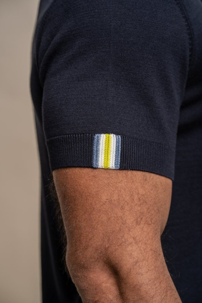 Mens Navy Blue Short Sleeve Cotton Polo Shirt DINO