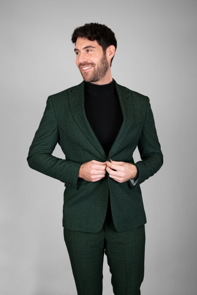 Men’s Olive Tweed Glen Check Slim Fit Suit Jacket CARIDI