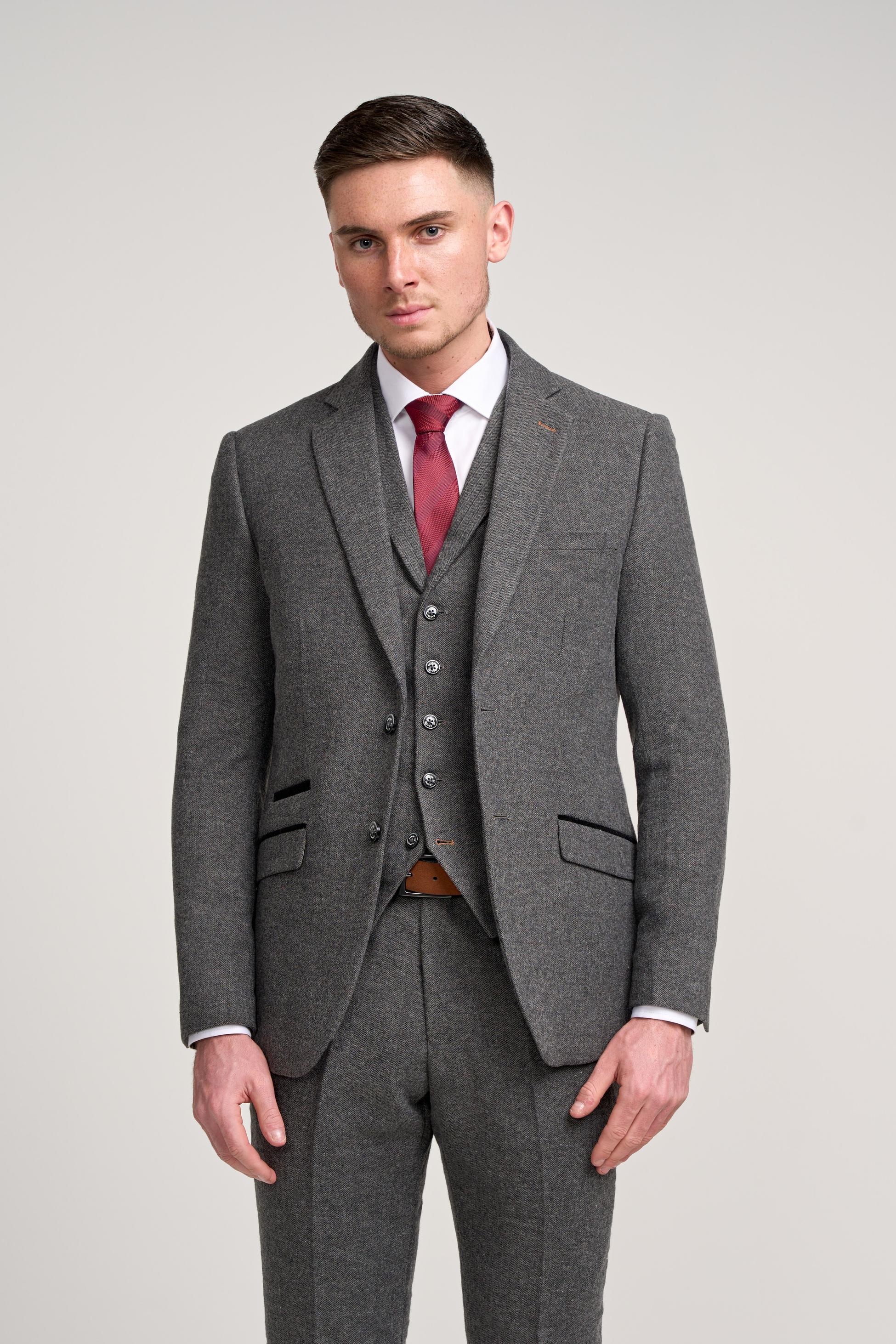 COSMO Grey Men's Herringbone Tweed Suit