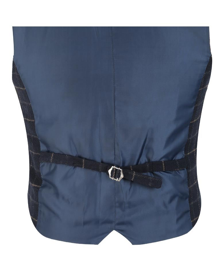 Mens Navy Tweed Check Slim Fit Waistcoat SHELBY