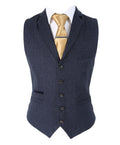 Mens navy herringbone tweed slim fit waistcoat Martez