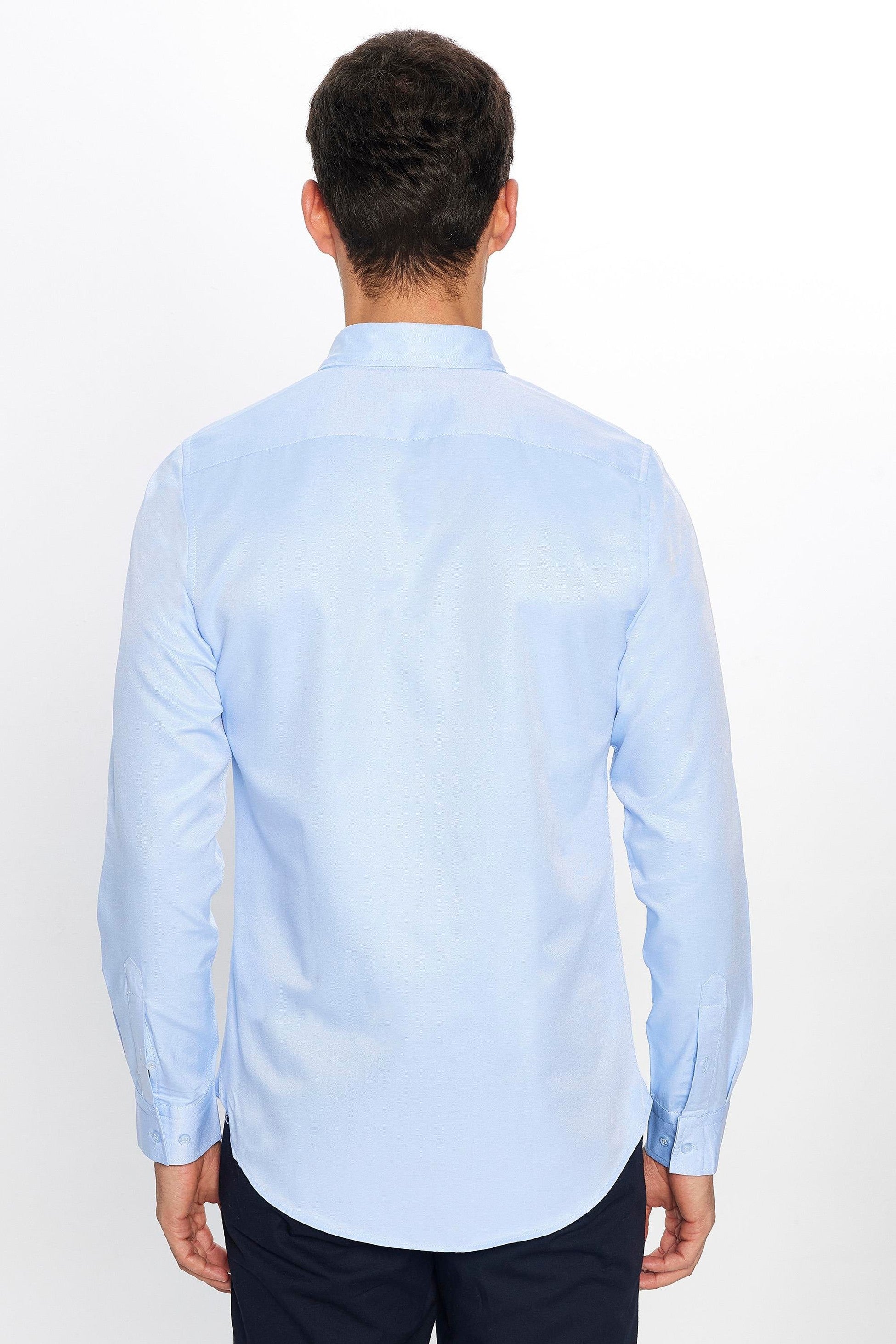 Mens Gabardin Light Blue Slim Fit Cotton Oxford Button Down Shirt