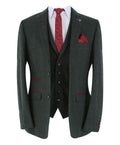 Men's tailored fit tweed check dark green suit