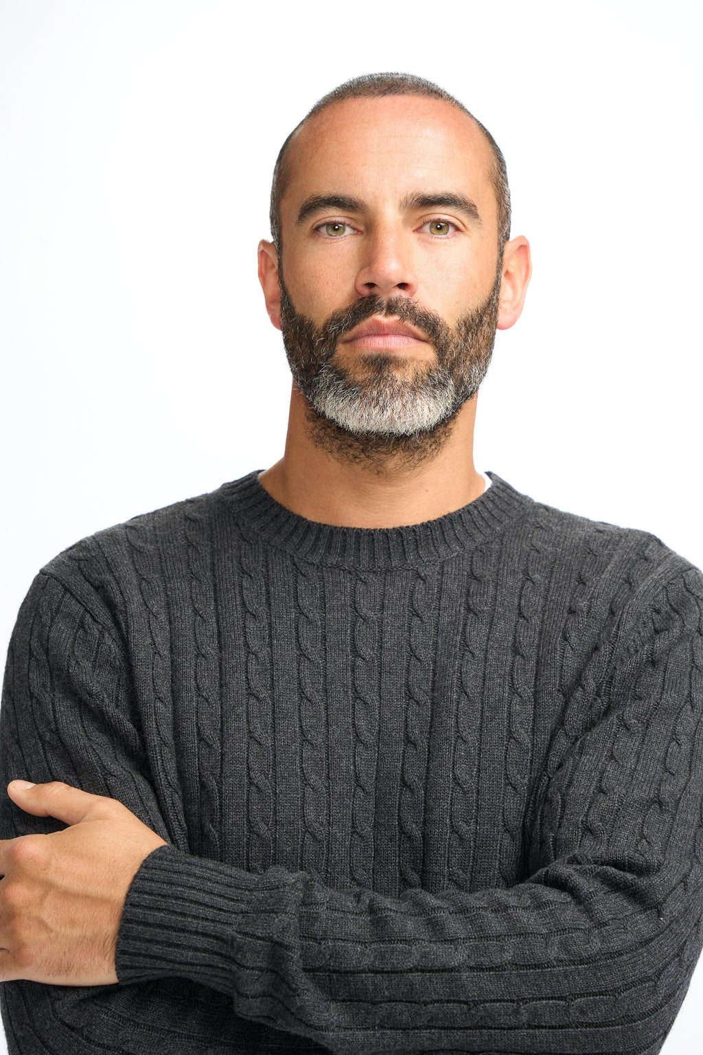 Mens Charcoal Grey Wool Cable Knit Pullover Jumper FOSTON