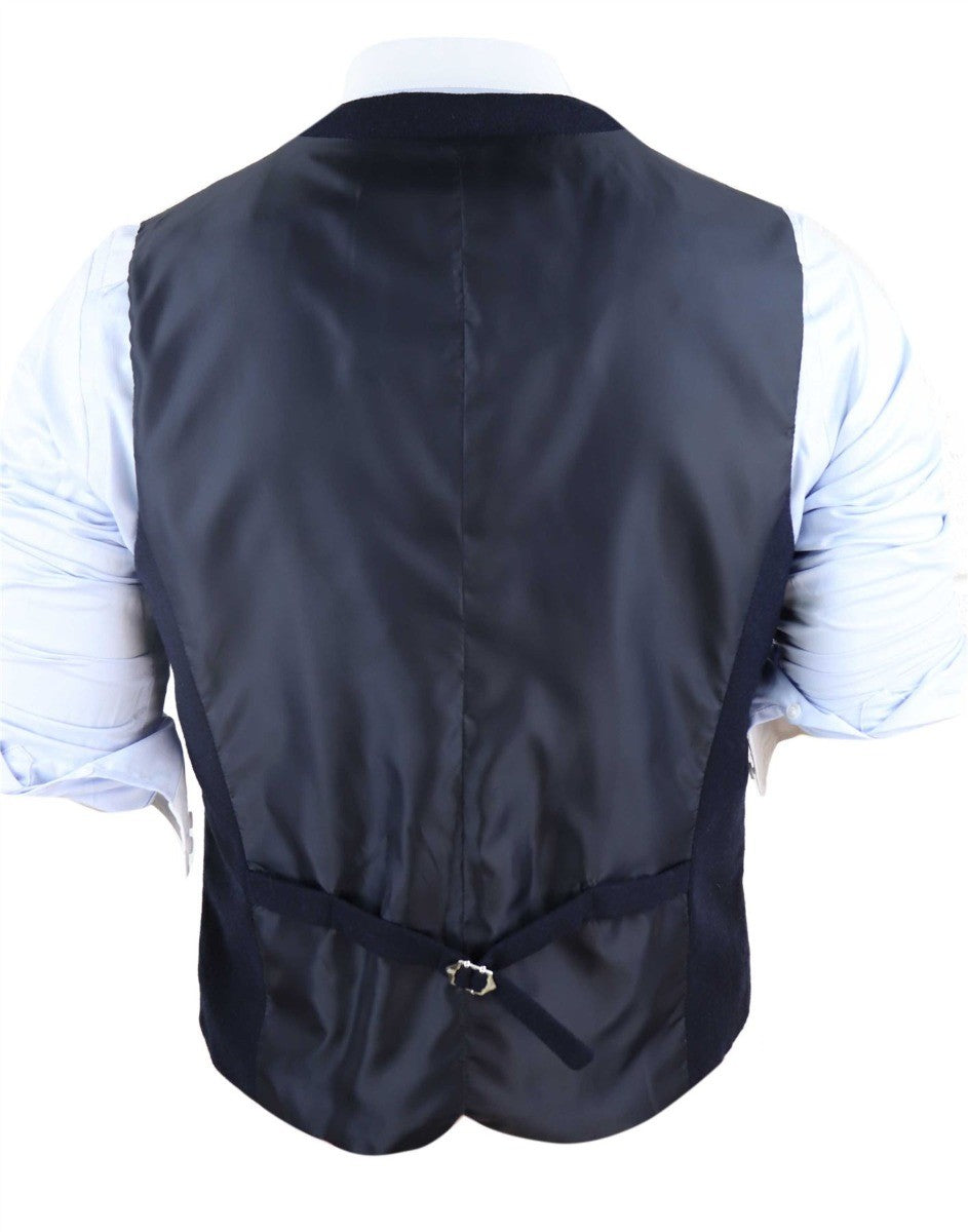 Mens Navy Tweed Wool Blend Waistcoat KYRA