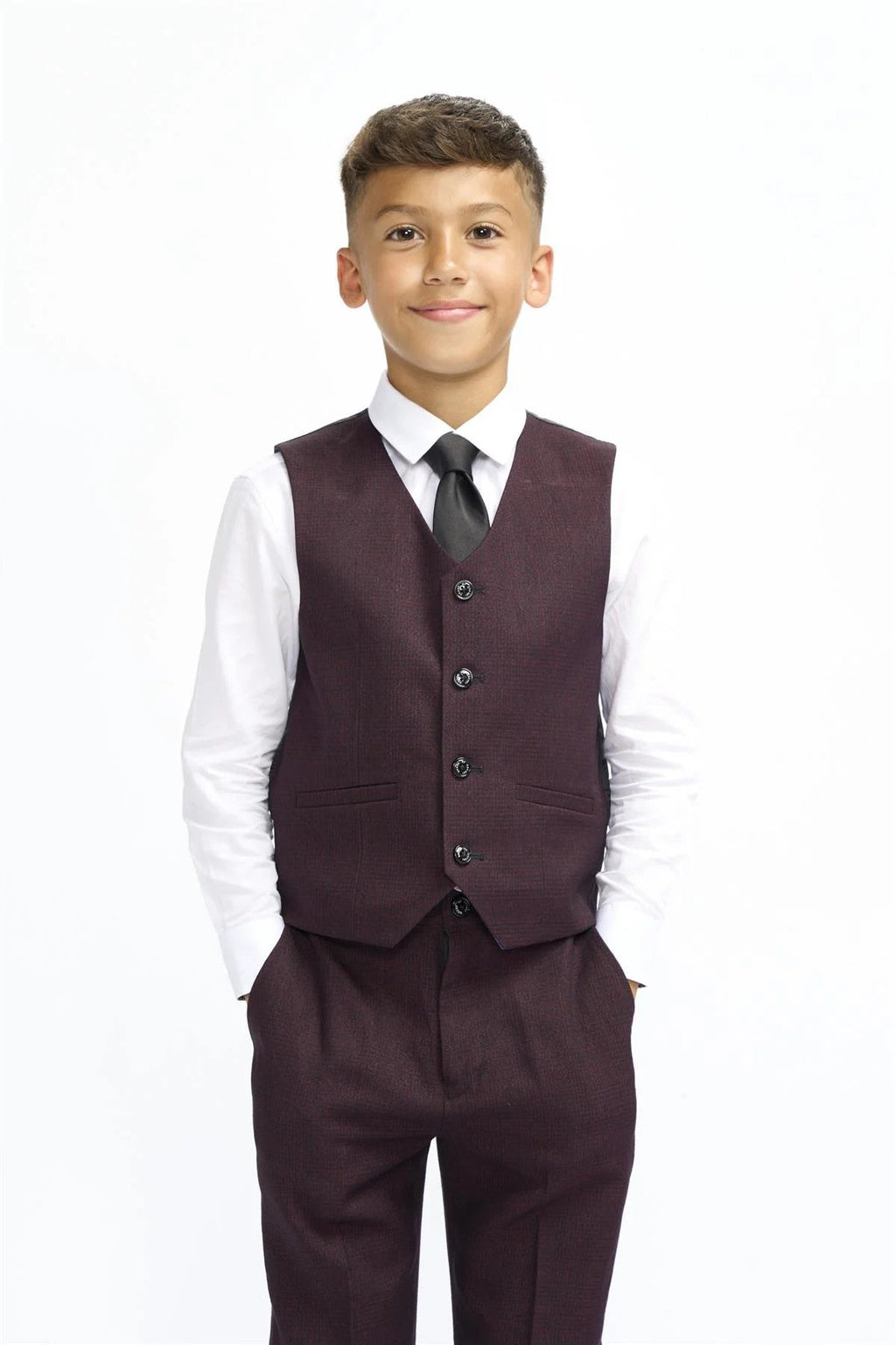 3-Piece Slim Suit for Boys – Wine